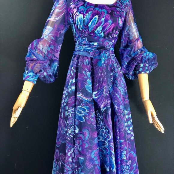 blue polyester chiffon / garden cocktail party dre - Picture 9 of 9